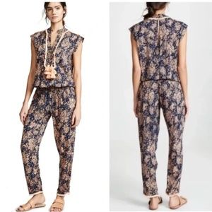 Poupette St. Barth Donna Fringe Trimmed Long Jumpsuit In Navy Dream Size L NWT